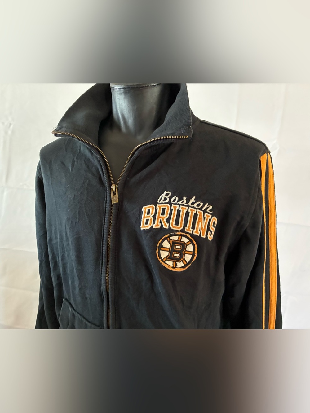 OLD TYME mens large black full zip Boston Bruins sweatshirt